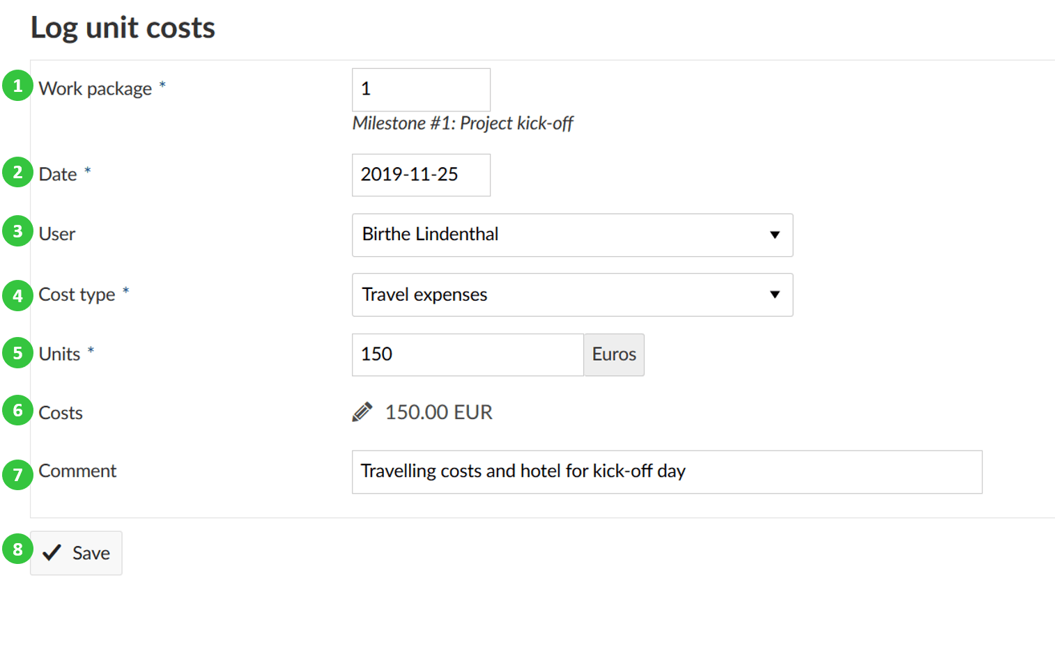 Cost tracking log costs details