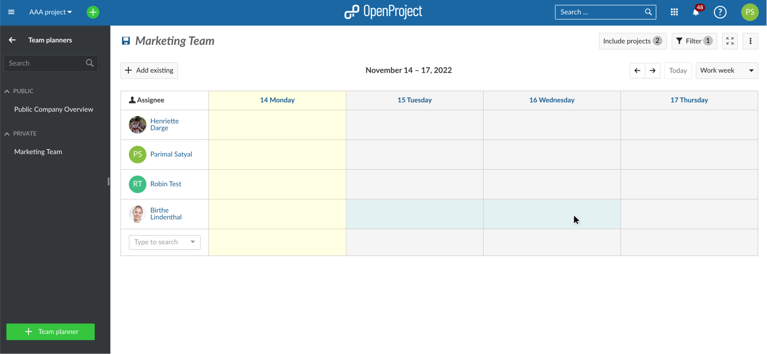 Creating a new work package by clicking and dragging across multiple day cells