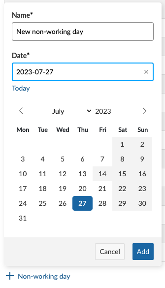 Add non-working day modal