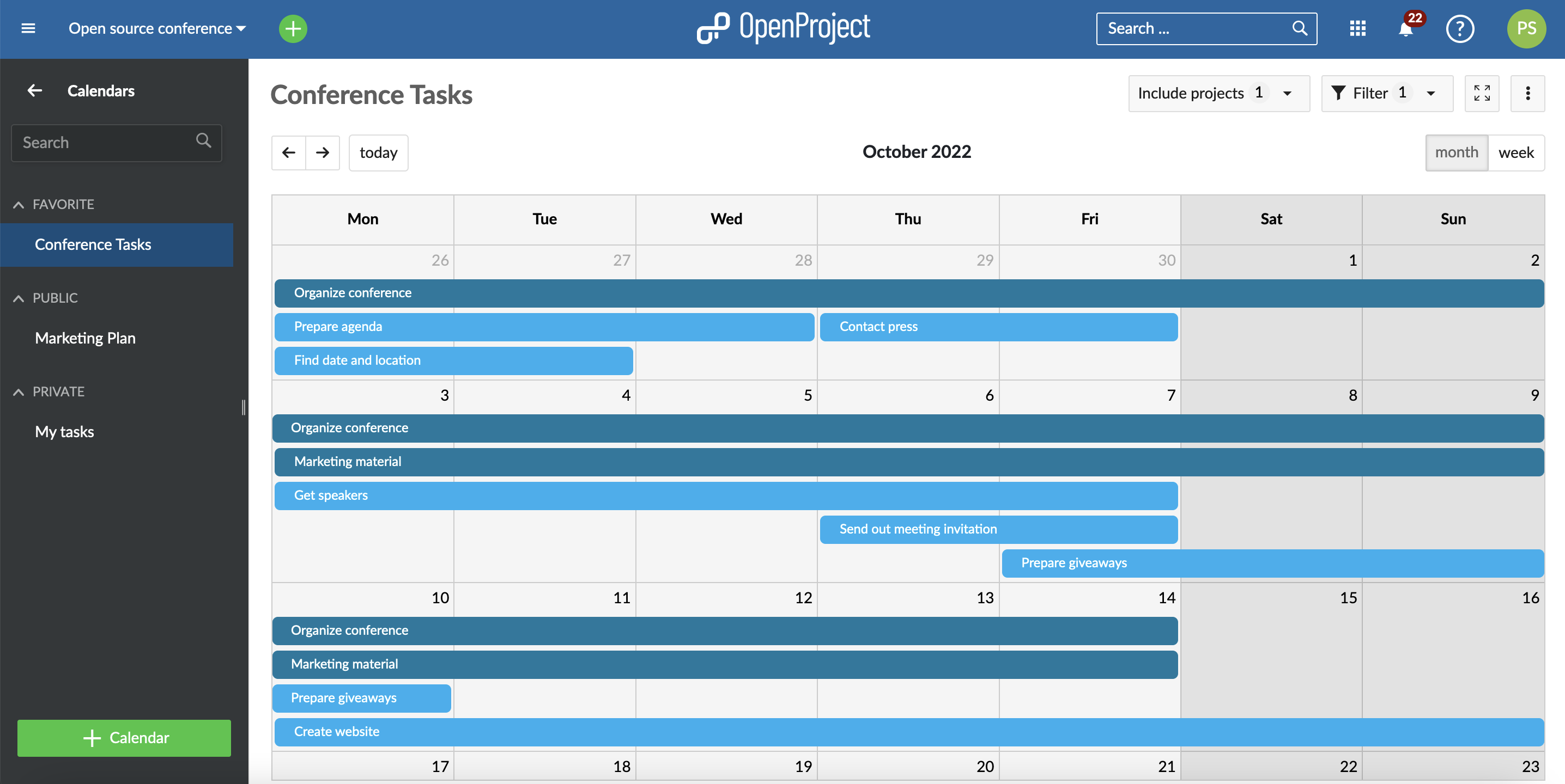 Calendar module month view