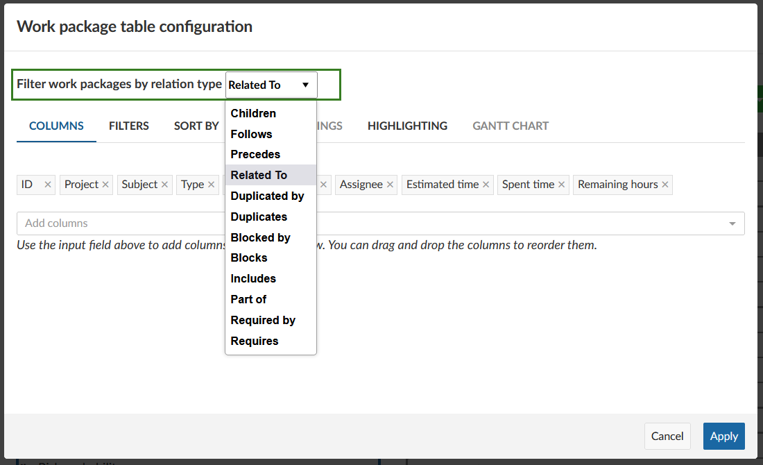 Sys-admin-work-package-table-config