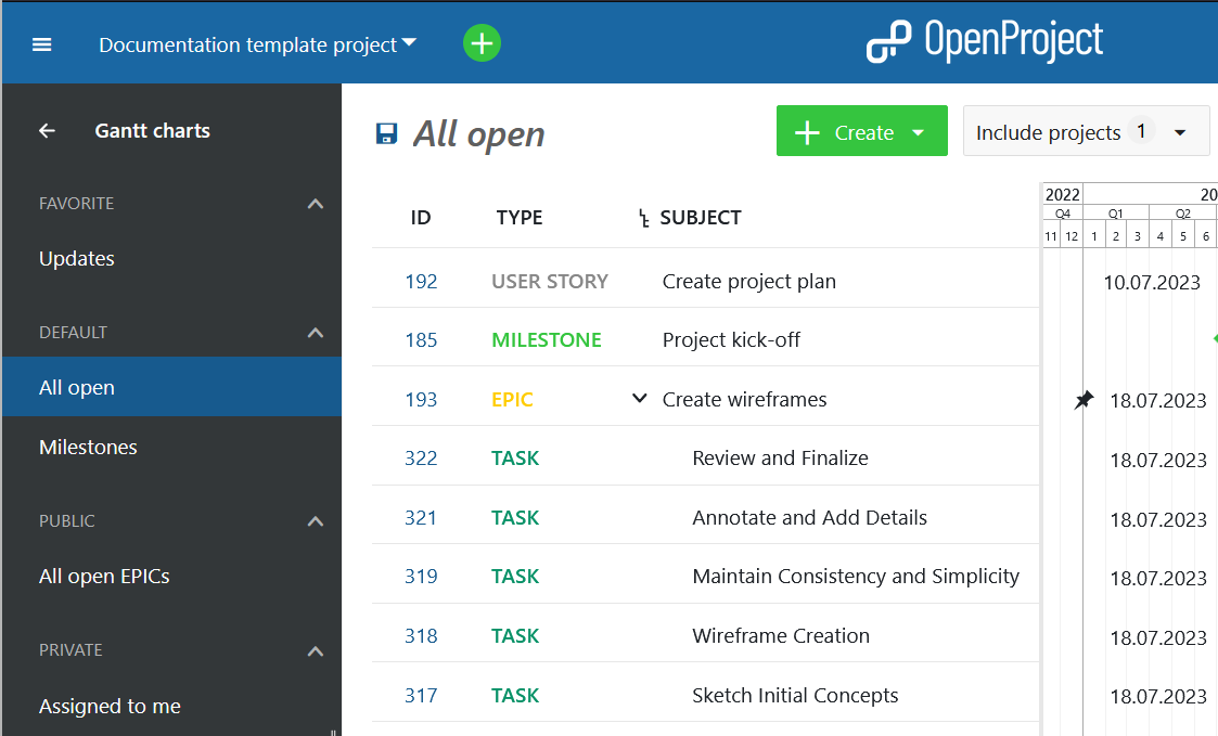 View options in Nepenthes Gantt charts