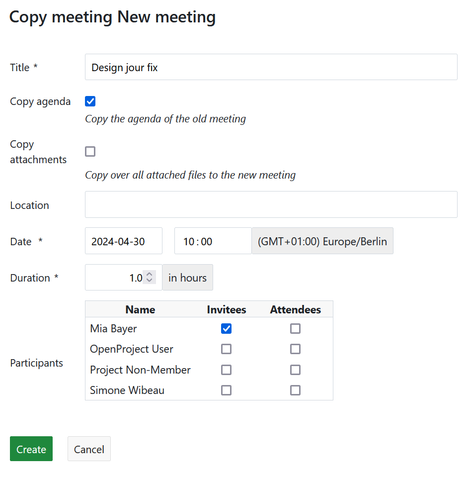 Edit details of a copied dynamic meeting in Nepenthes