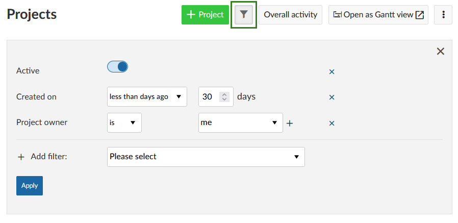 Nepenthes filter projects view