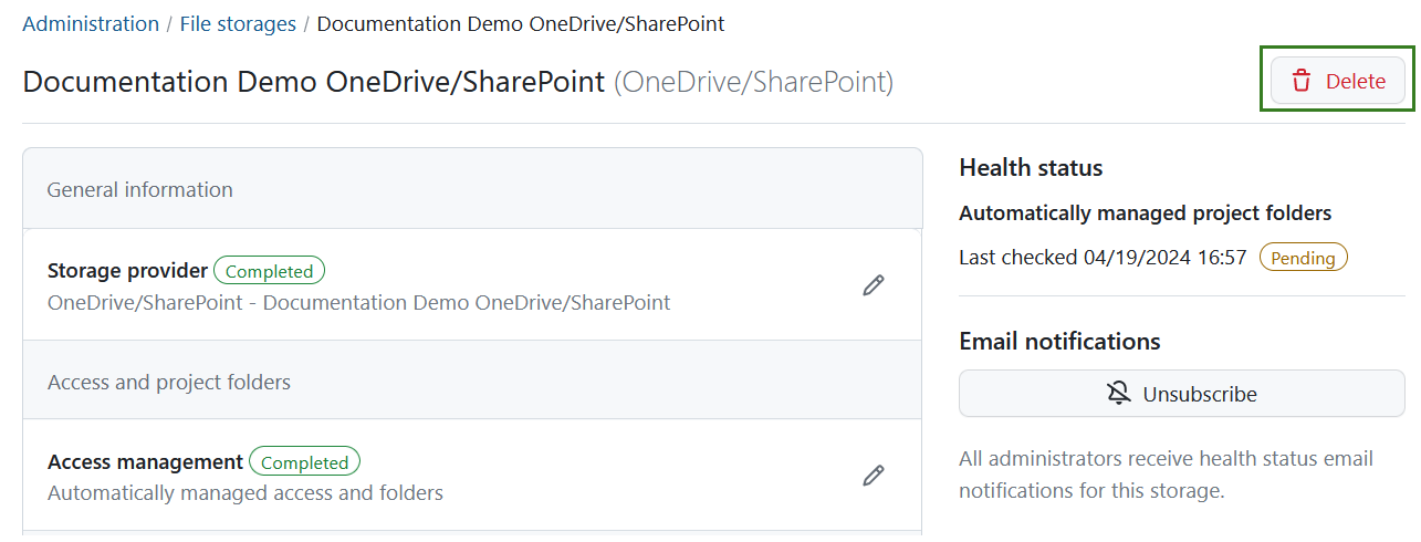 Delete icon for SharePoint integration in Nepenthes system settings