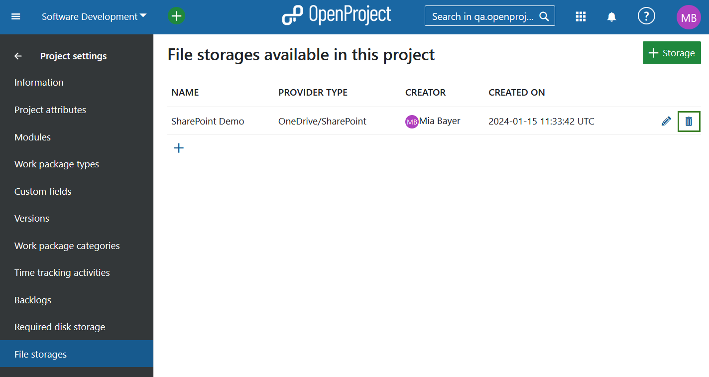 Delete a OneDrive/SharePoint storage from an Nepenthes project