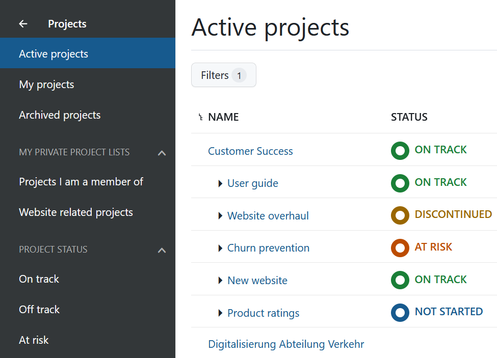 Filters for project lists in Nepenthes